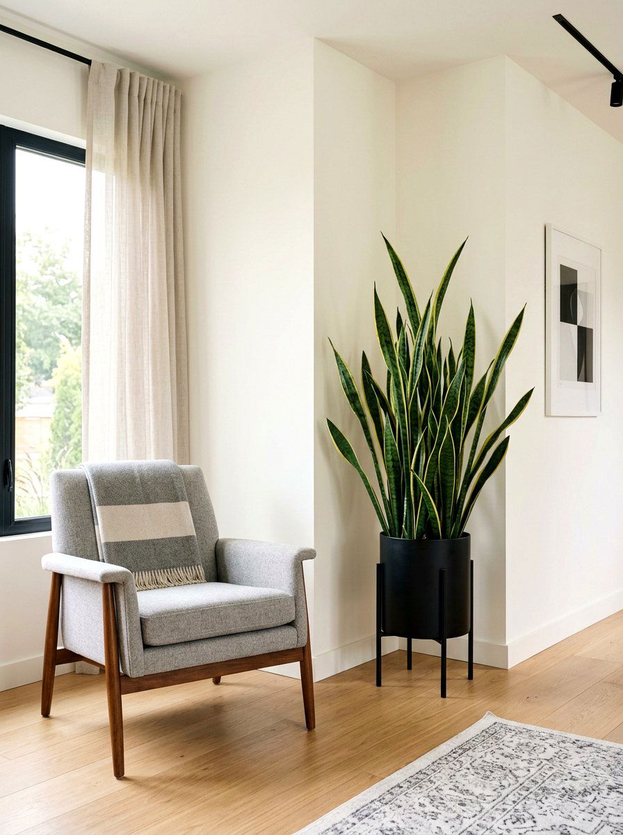 Snake Plant In Corner - 25 Spring Living Room Plant Ideas