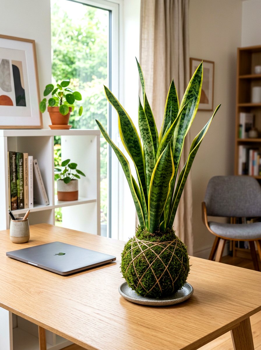 Snake Plant Moss Ball - 25 Spring Kokedama Ideas