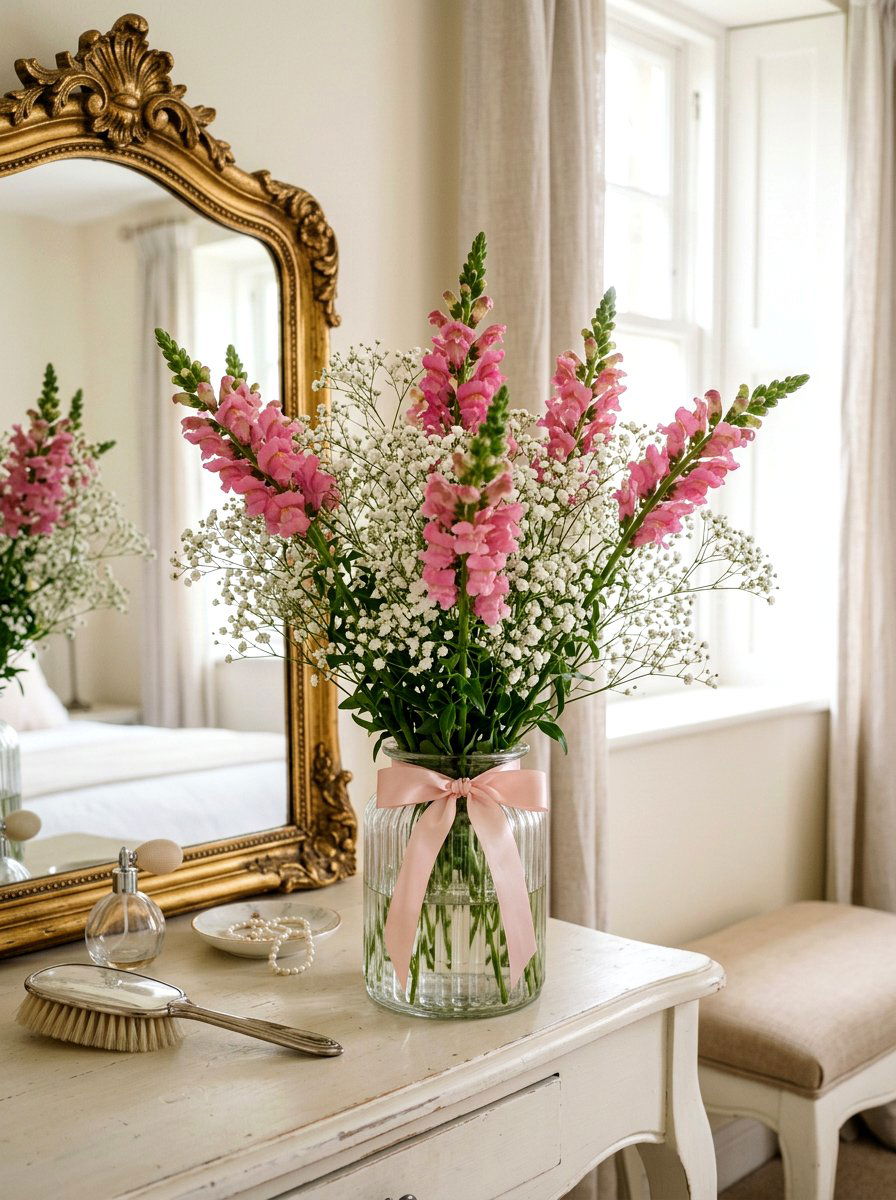 Snapdragon And Babys Breath Display - 25 Spring Snapdragon Arrangement Ideas