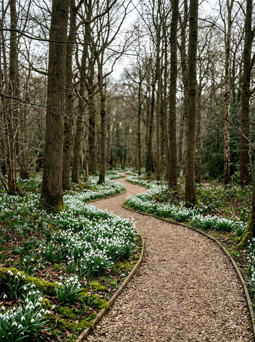 Snowdrop woodland walkway - 25 Spring Bulb Garden Ideas