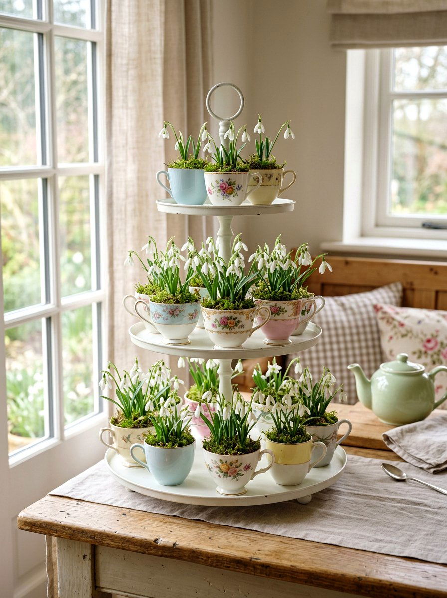 Snowdrops In Ceramic Teacups - 25 Spring Bulb Forcing Ideas
