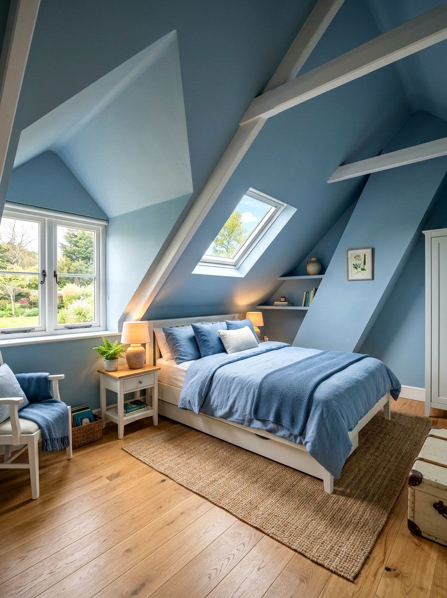 Soft Blue Attic Bedroom - 25 Spring Soft Blue Decor Ideas
