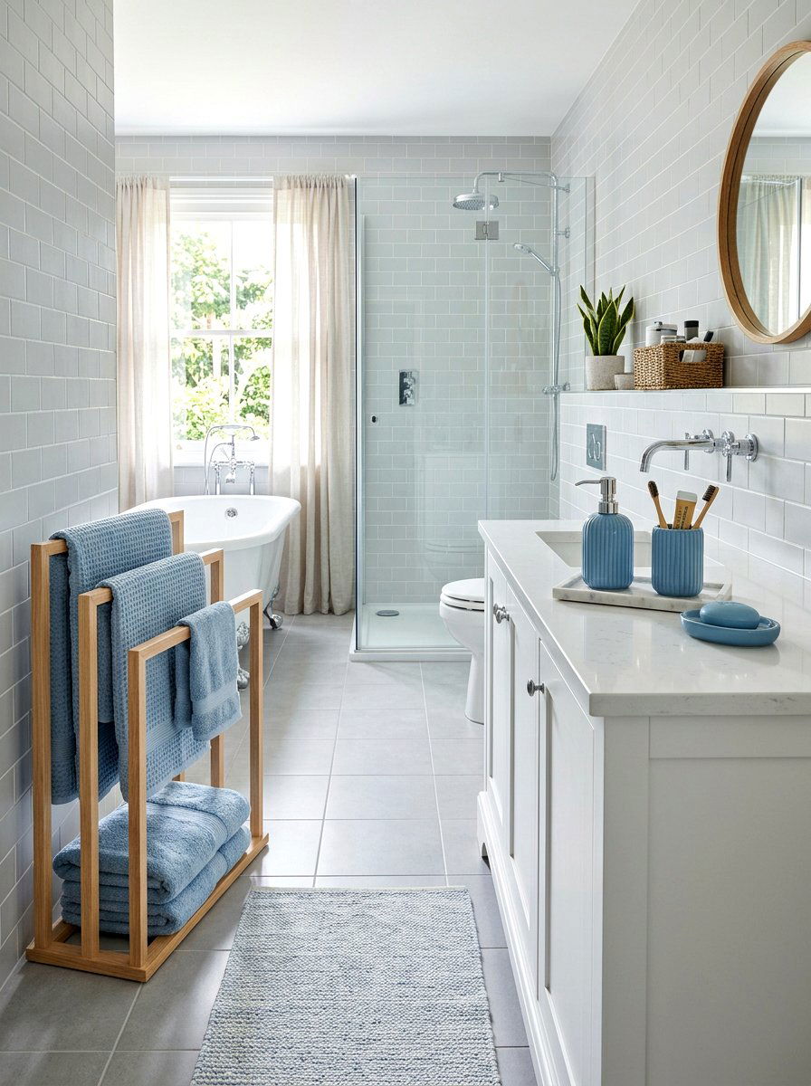 Soft Blue Bathroom Accessories - 25 Spring Airbnb Decor Ideas