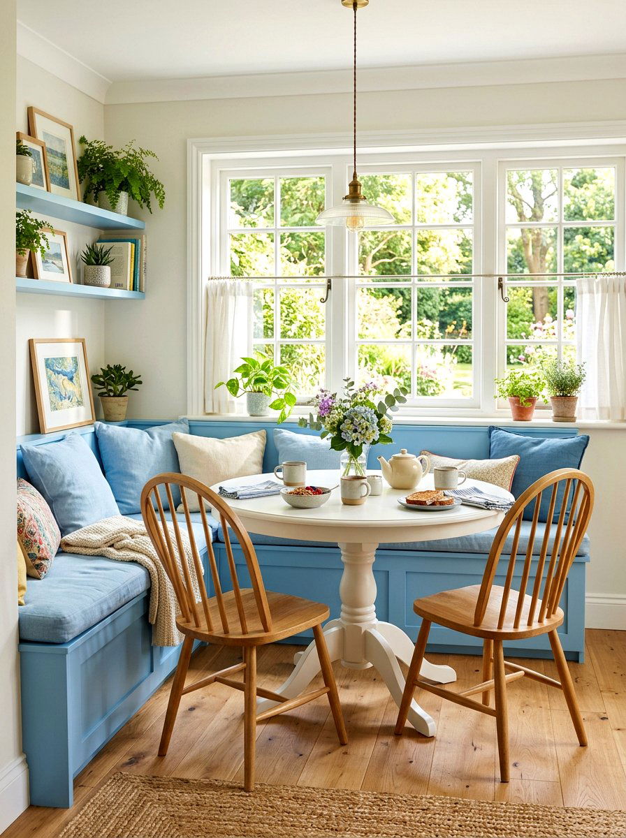 Soft Blue Breakfast Nook - 25 Spring Soft Blue Decor Ideas