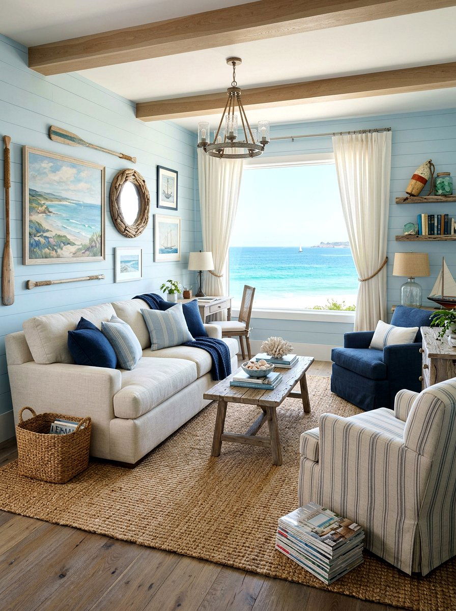 Soft Blue Coastal Den - 25 Spring Baby Blue Decor Ideas