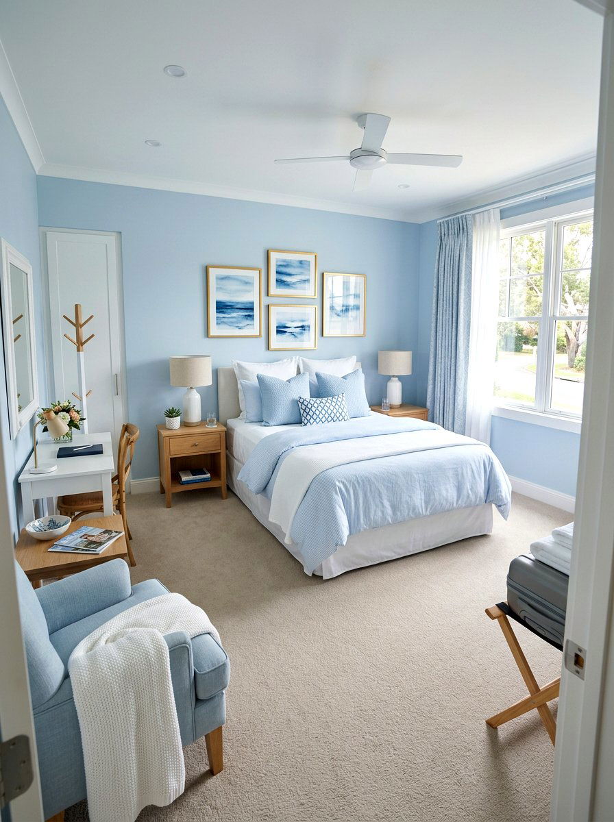 Soft Blue Guest Room - 25 Spring Baby Blue Decor Ideas