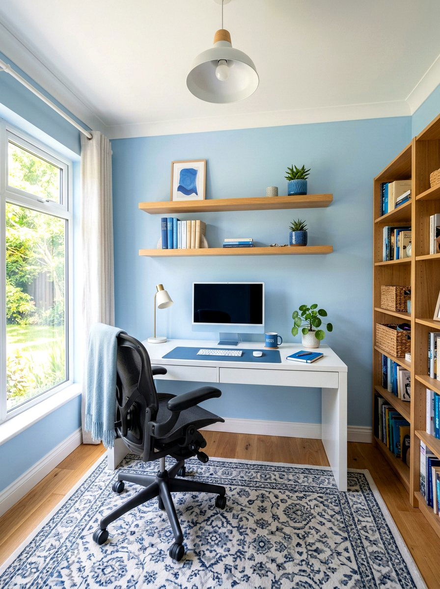 Soft Blue Home Office - 25 Spring Baby Blue Decor Ideas