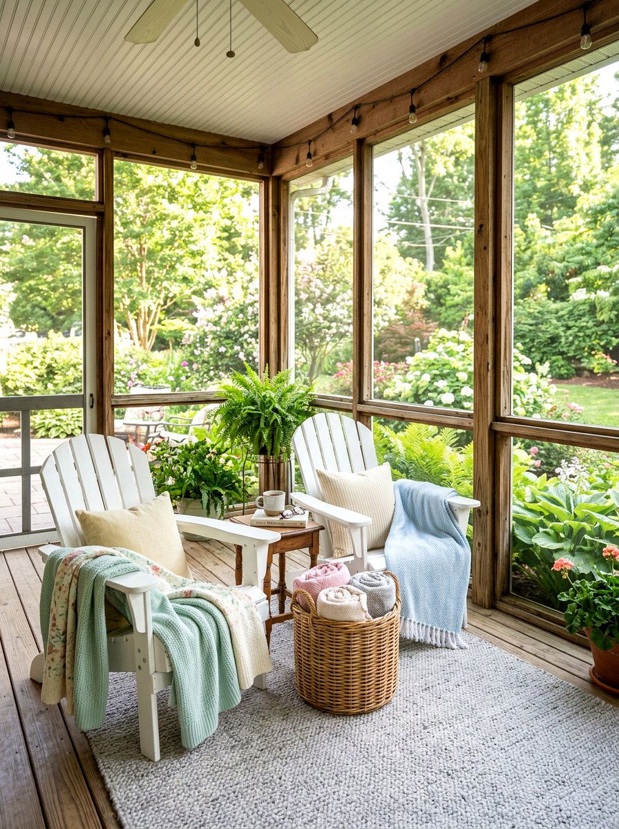 Soft Cotton Blankets - 25 Spring Screened Porch Decor Ideas