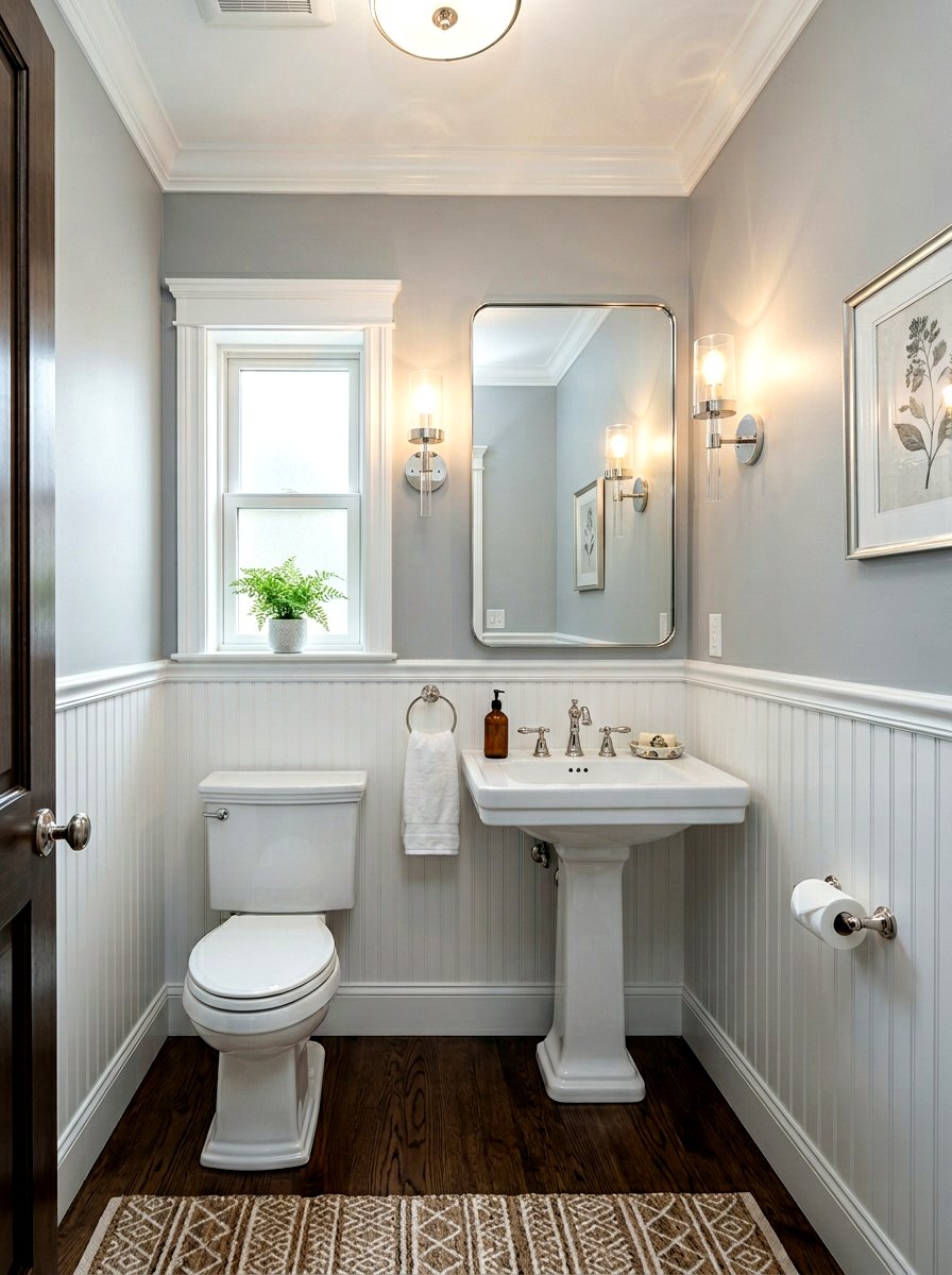 Soft Gray Powder Room Beadboard - 25 Spring Beadboard Decor Ideas