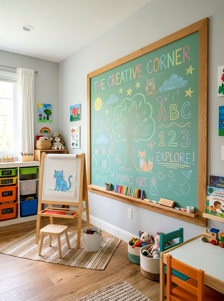 Soft Green Playroom Chalkboard - 25 Spring Playroom Decor Ideas