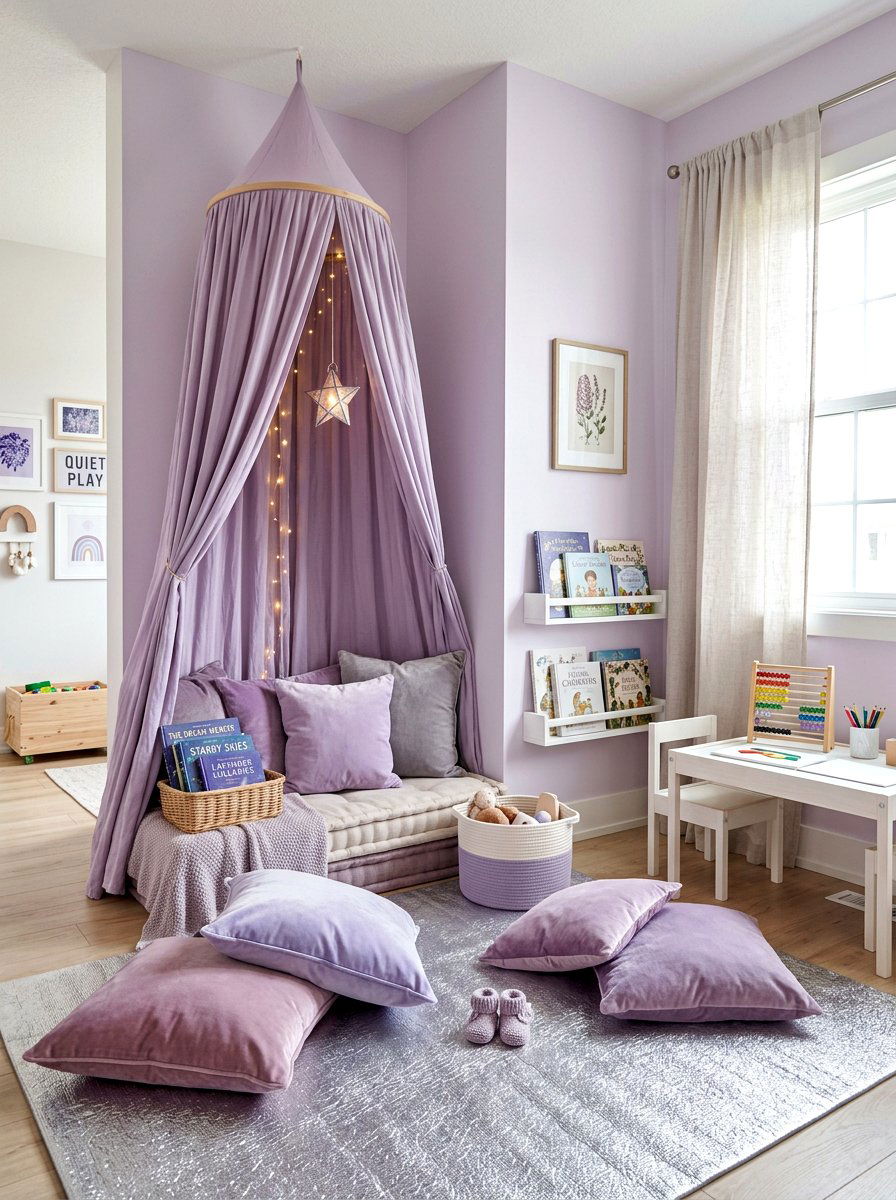 Soft Lavender Play Space - 25 Spring Kids Room Decor Ideas