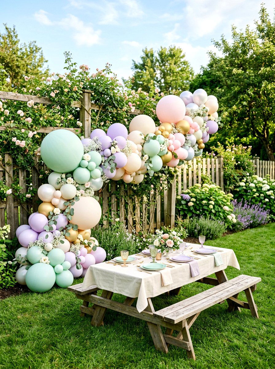 Soft Pastel Balloon Garland - 25 Spring Picnic Decor Ideas