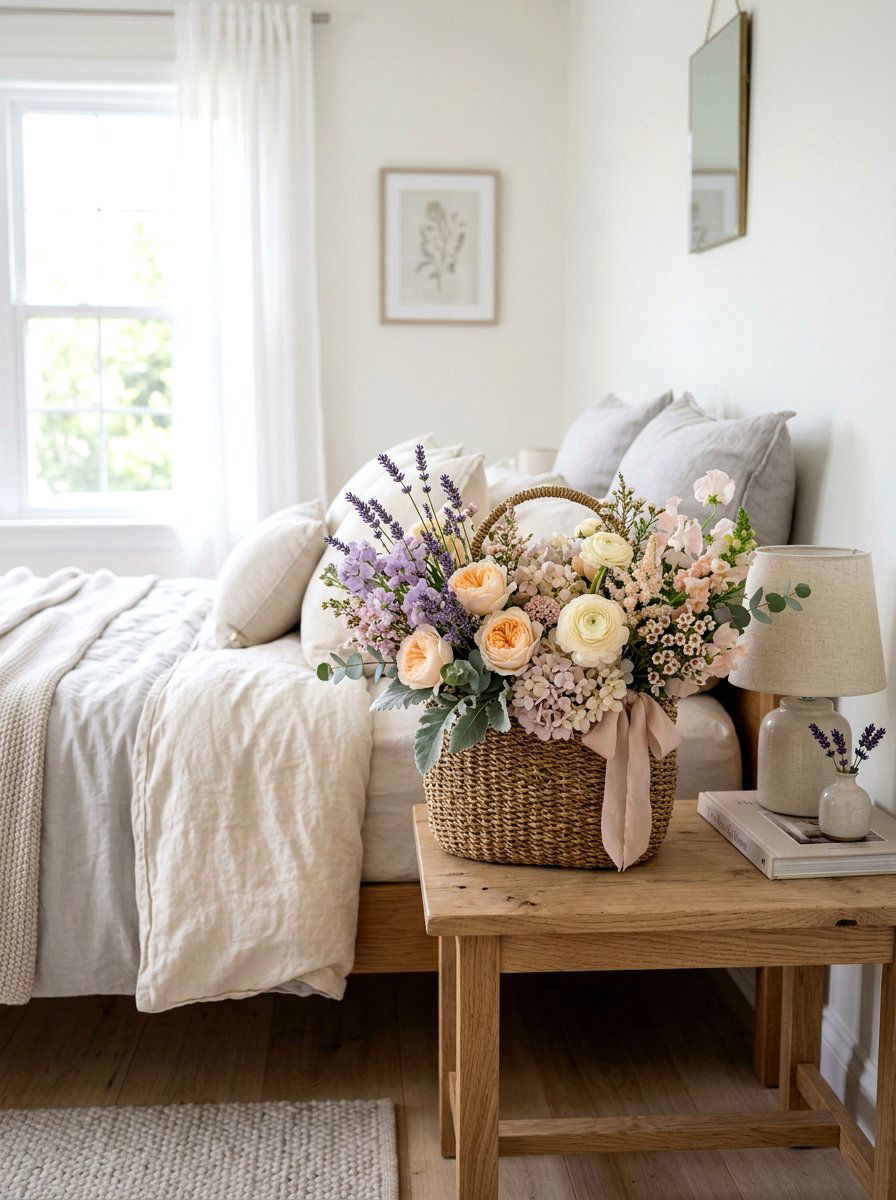 Soft Pastel Flower Basket - 25 Spring Flower Basket Ideas