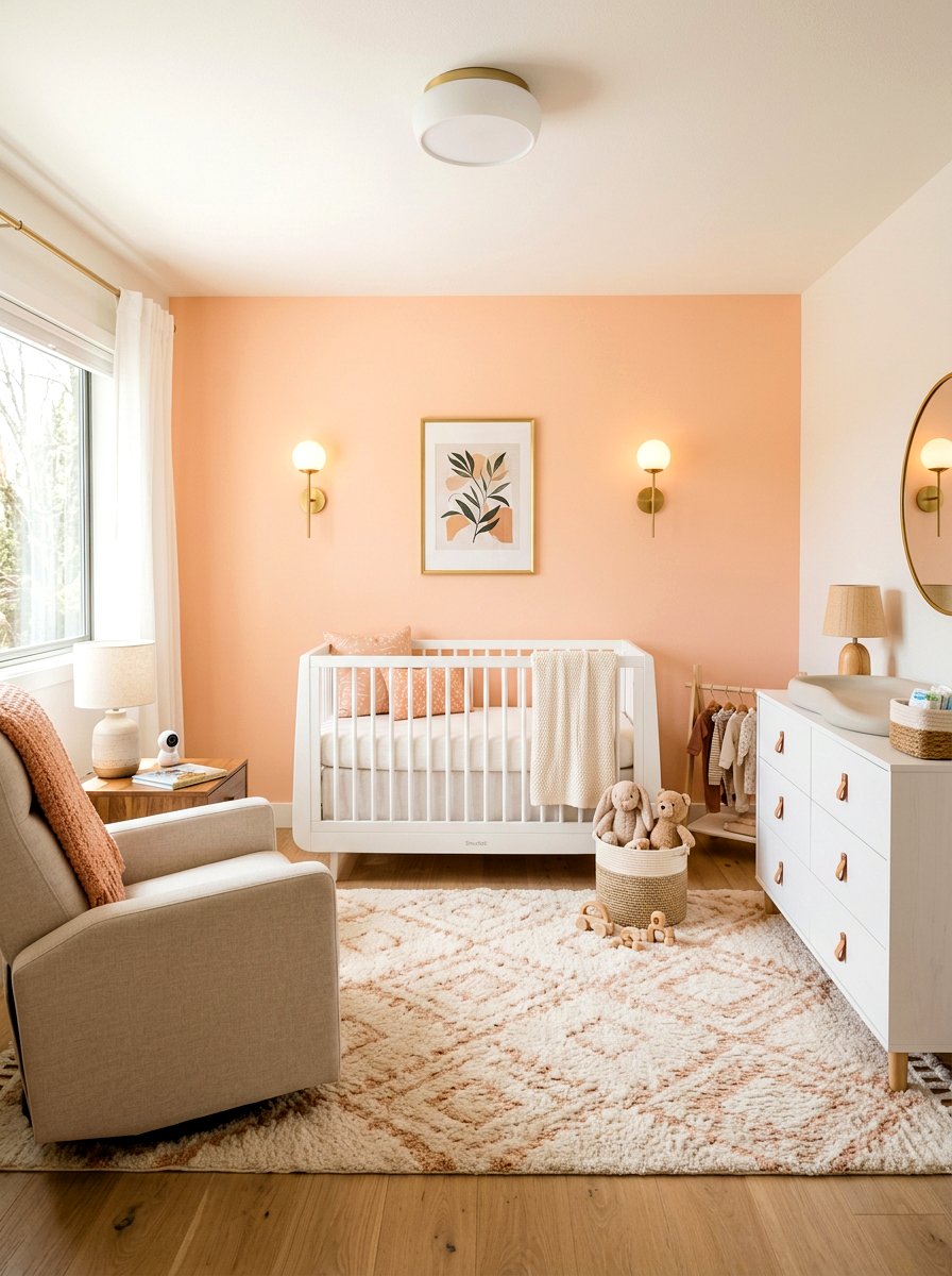 Soft Peach Accent Wall - 25 Spring Nursery Wall Decor Ideas
