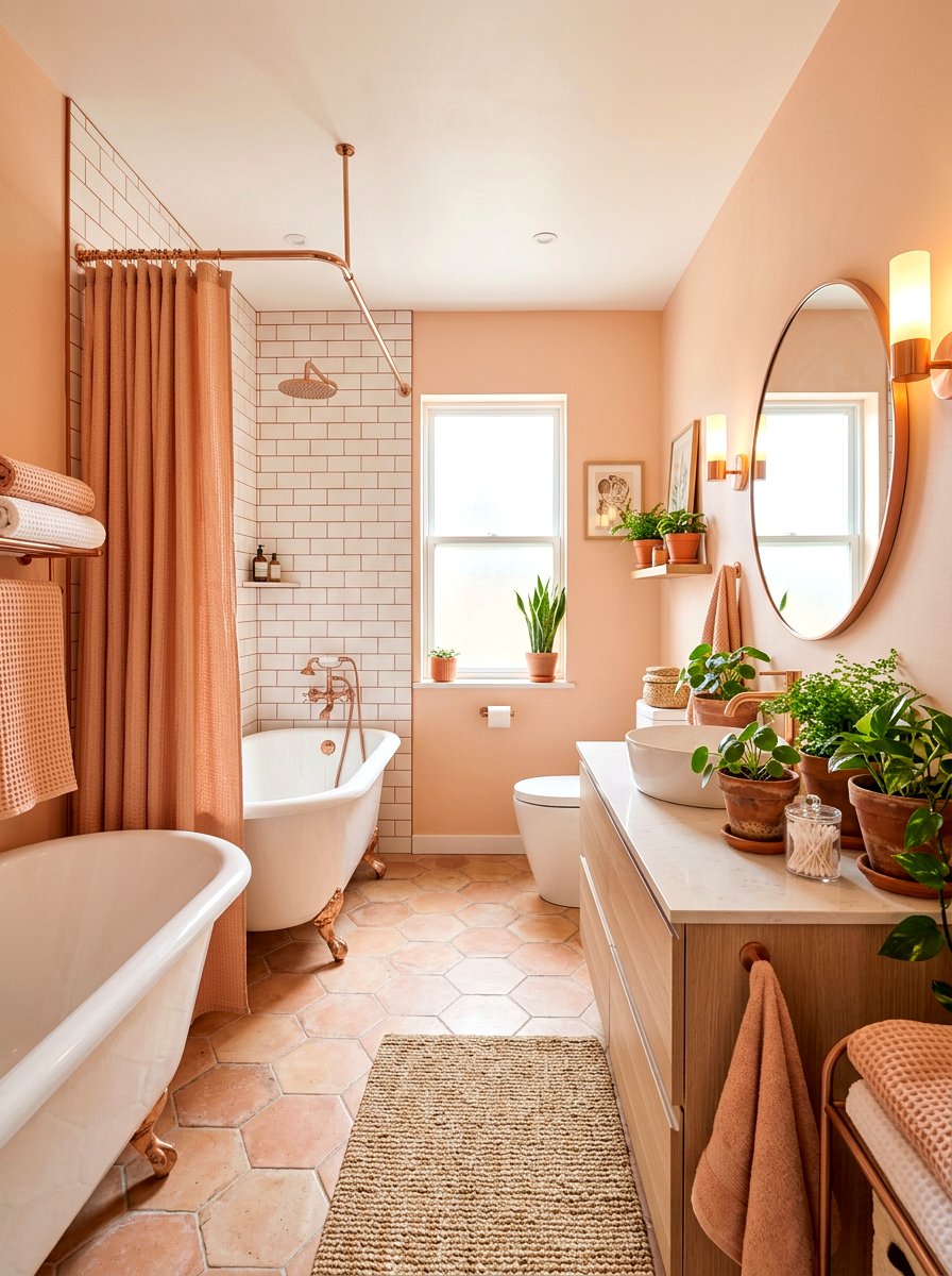 Soft Peach Bathroom - 25 Spring Shower Curtain Ideas