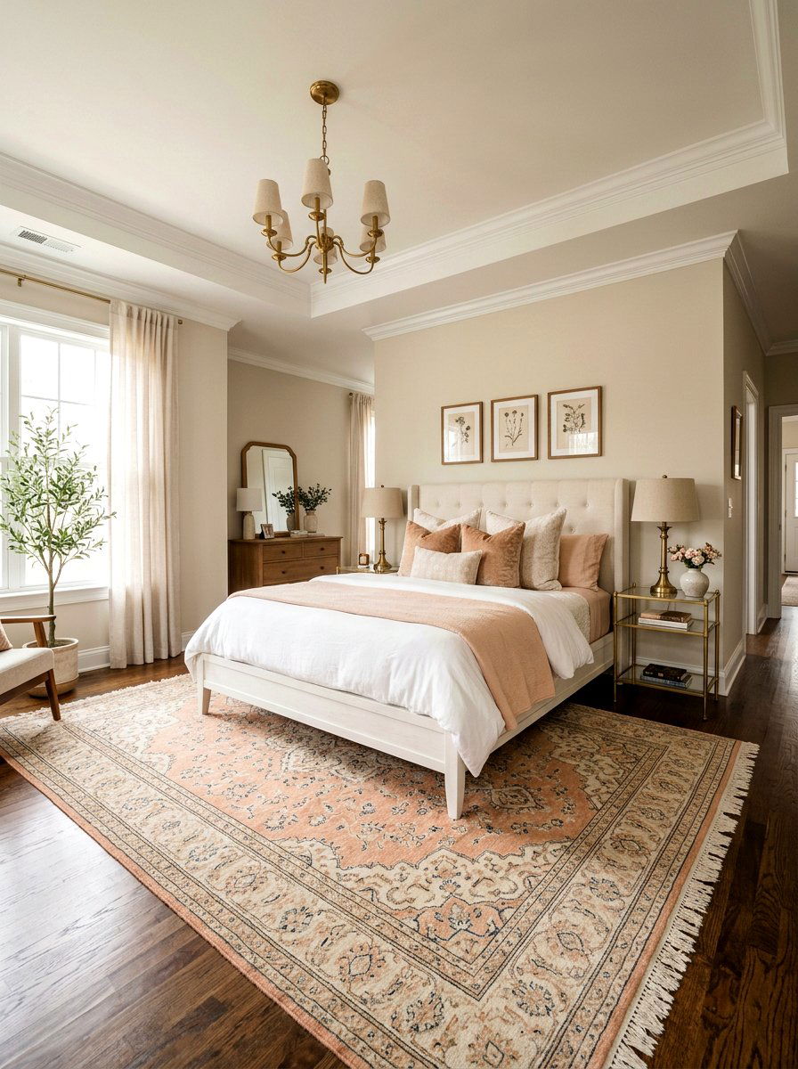 Soft Peach Oriental Rug - 25 Spring Bedroom Rug Ideas