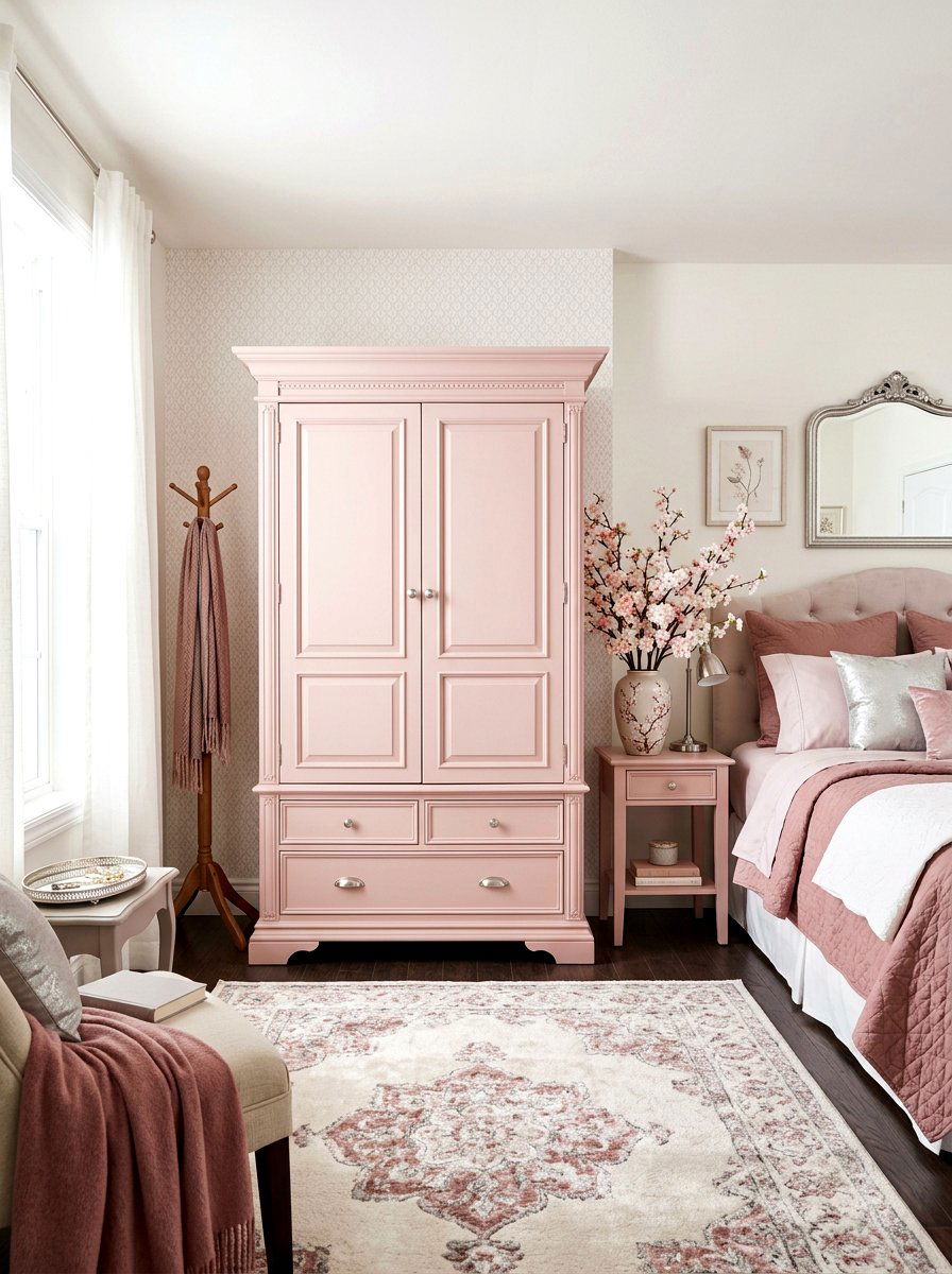 Soft Pink Armoire - 25 Spring Painted Furniture Ideas