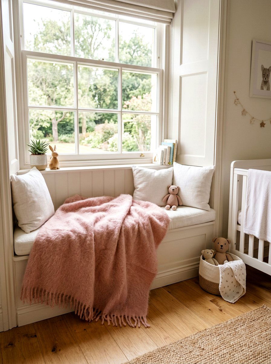Soft Pink Blanket - 25 Spring Window Seat Decor Ideas