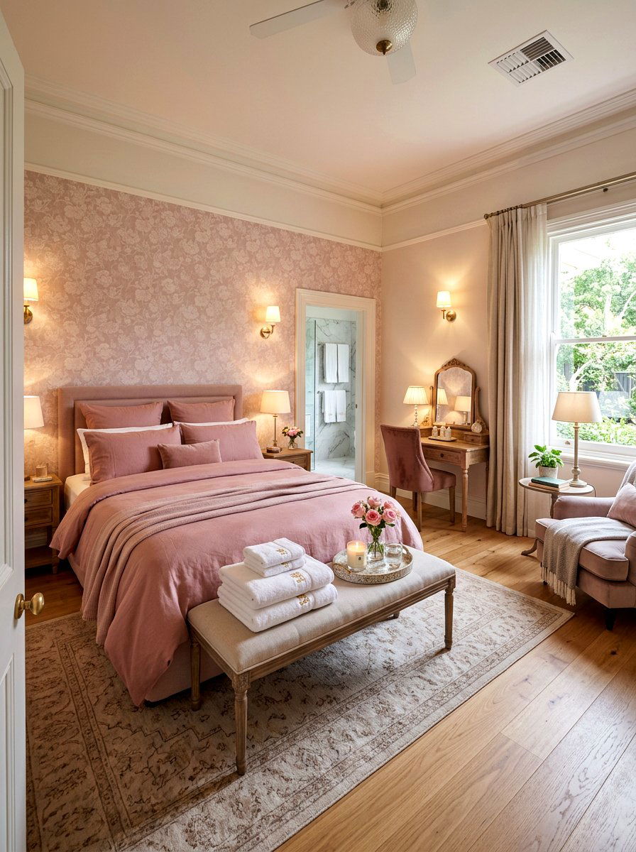 Soft Pink Guest Suite - 25 Spring Blush Pink Decor Ideas