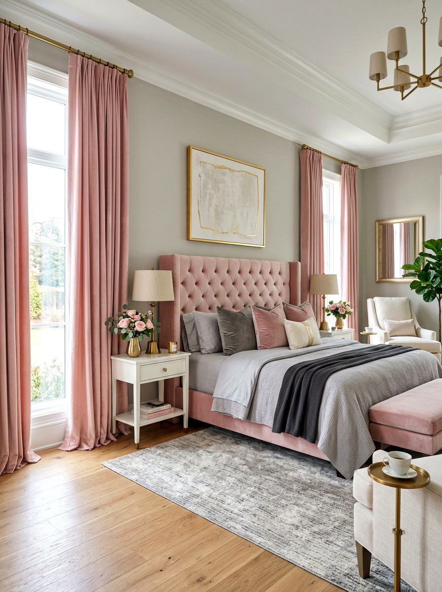 Soft Pink Velvet Curtain - 25 Spring Window Treatment Ideas