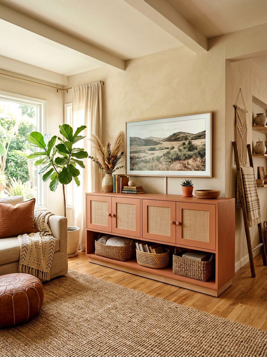 Soft Terracotta Media Console - 25 Spring Painted Furniture Ideas