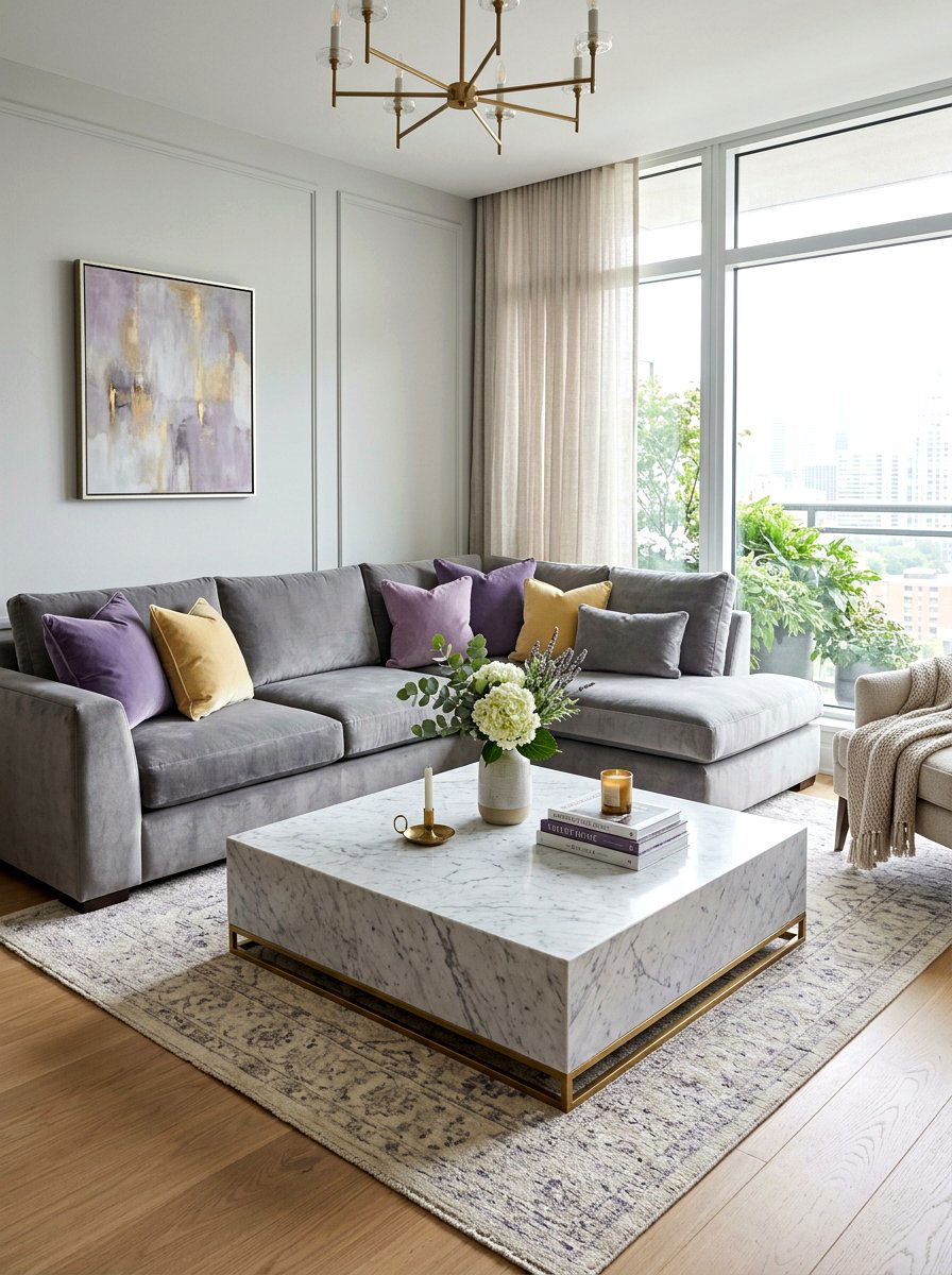 Soft Velvet Sectional - 25 Spring Accent Pillow Ideas