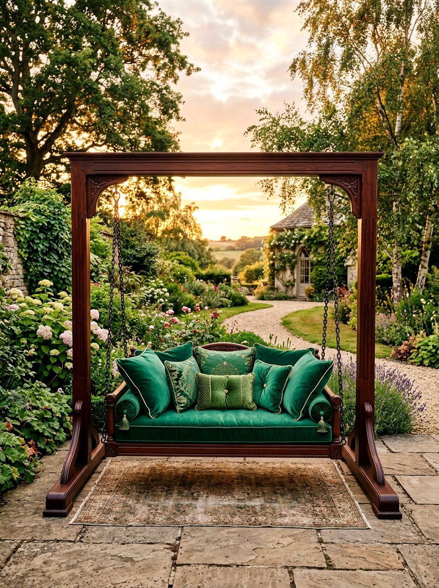 Soft Velvet Swing - 25 Spring Porch Swing Decor Ideas