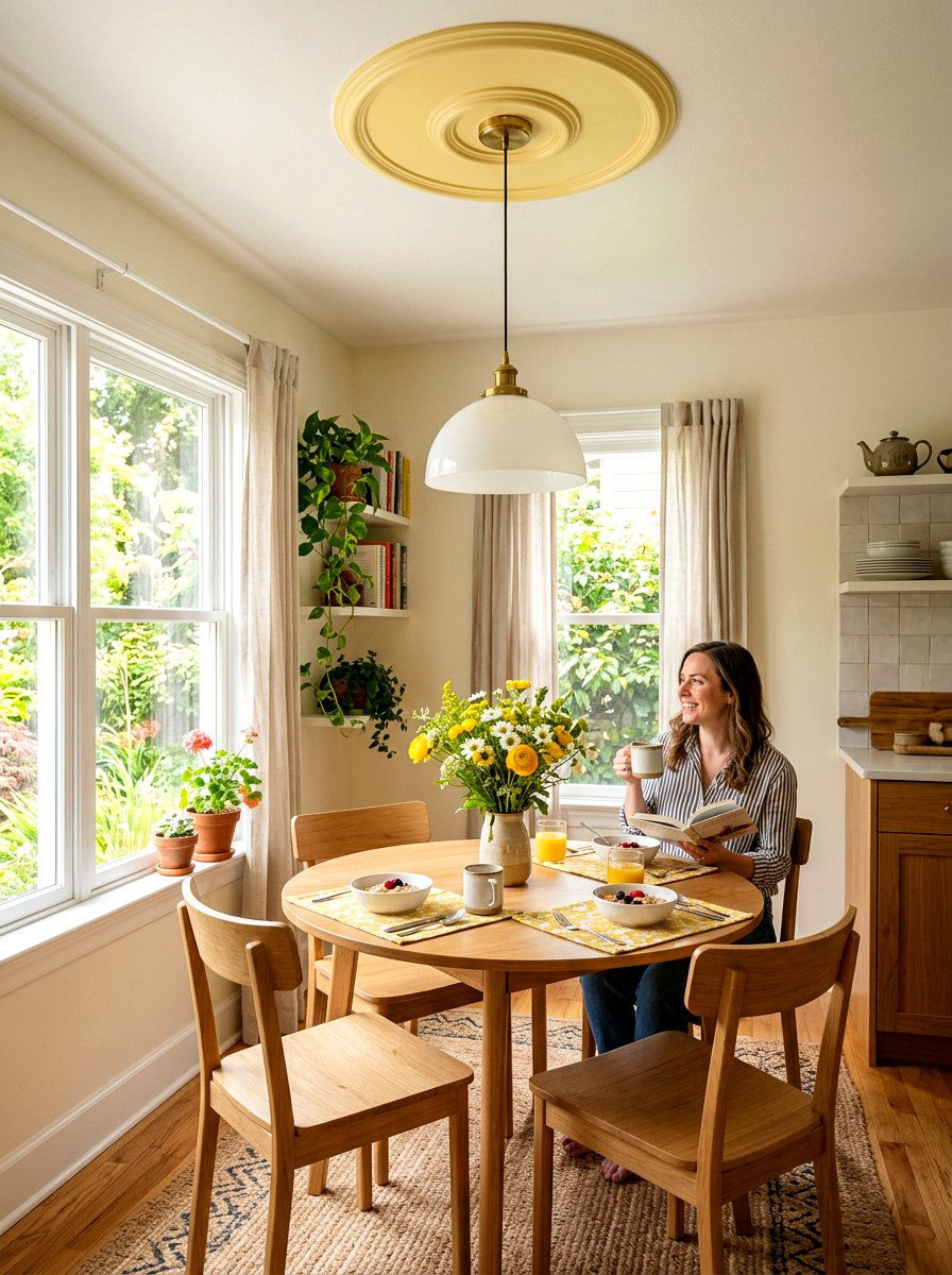 Soft Yellow Ceiling Centerpiece - 25 Spring Ceiling Medallion Decor Ideas