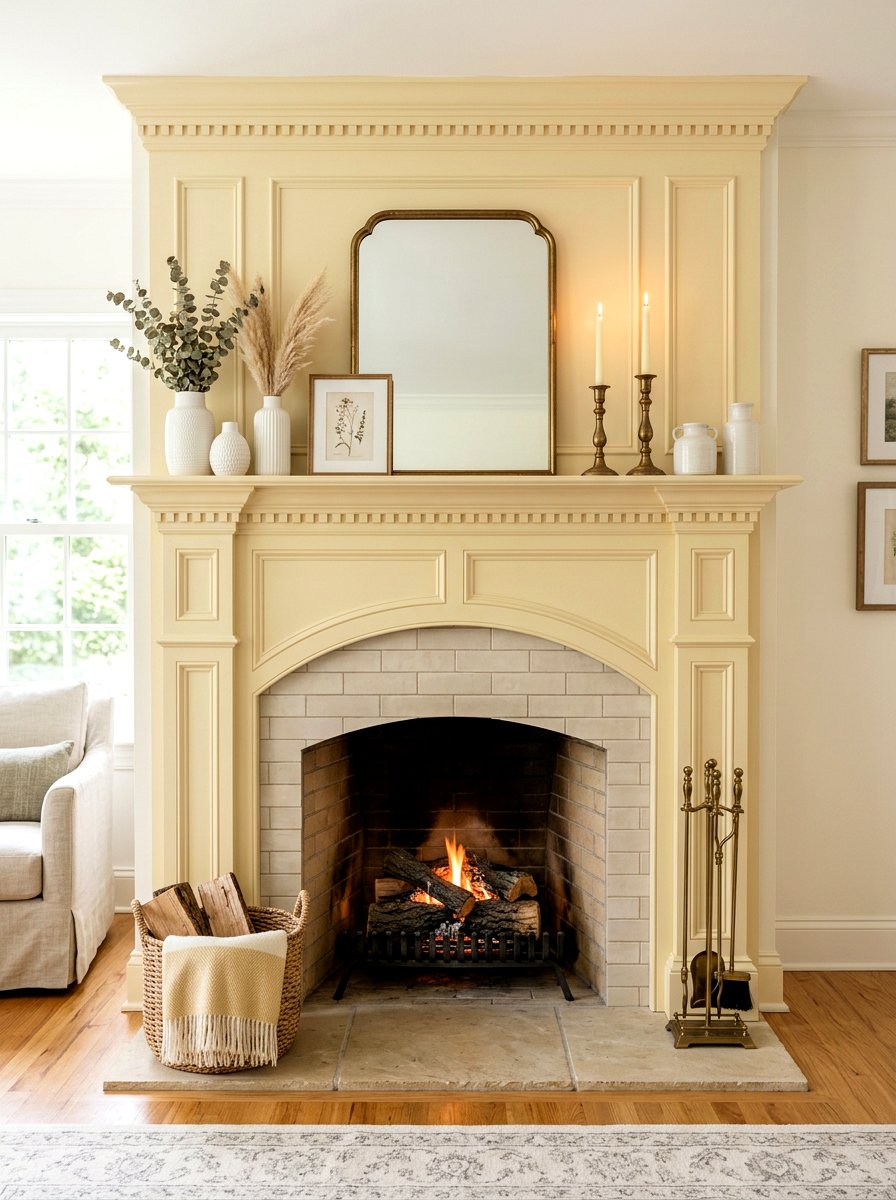 Soft Yellow Fireplace Mantel - 25 Spring Butter Yellow Decor Ideas