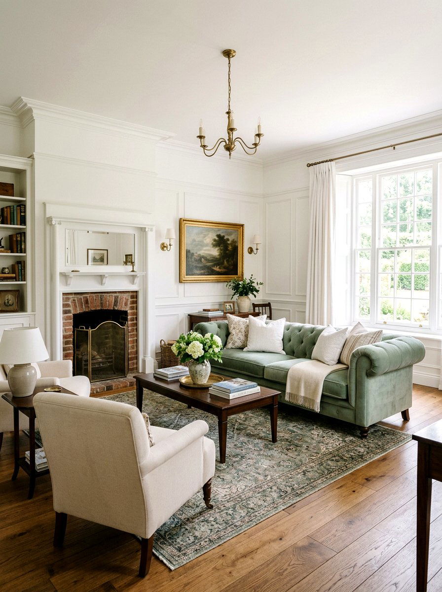 Soft green velvet sofa styling - 25 Spring Traditional Decor Ideas