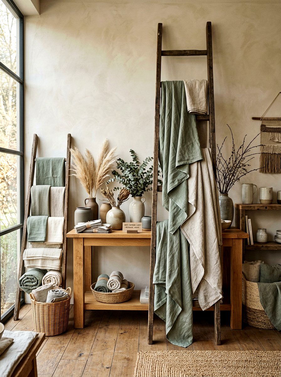 Soft linen textile display - 25 Spring Visual Merchandising Ideas