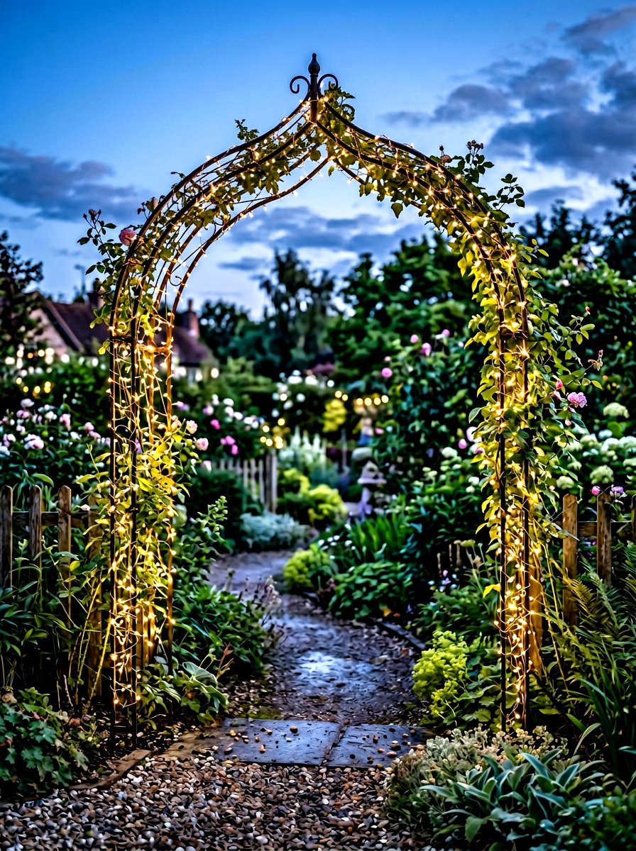 Solar Fairy Lights For Outdoor Archway - 25 Spring Garden Arbor Decor Ideas