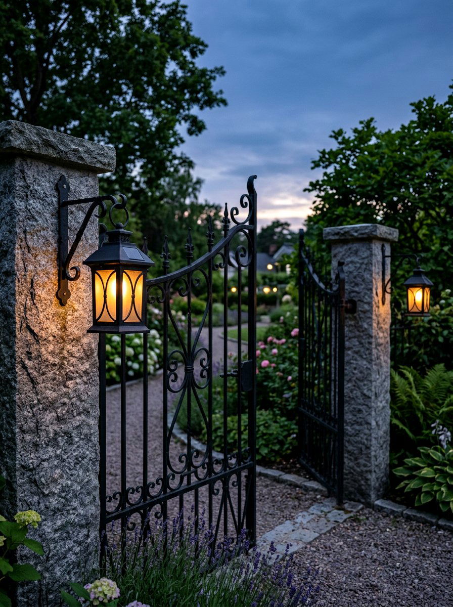 Solar Lantern For Iron Gate - 25 Spring Iron Gate Decor Ideas