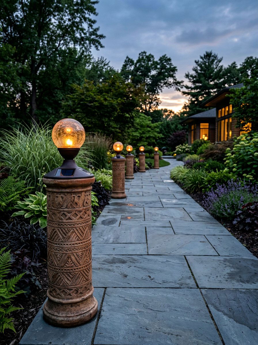 Solar Light Clay Pot Column - 25 Spring Clay Pot Stack Ideas