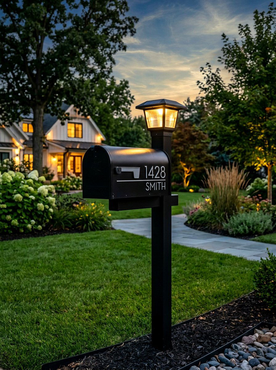 Solar Mailbox Light - 25 Spring Mailbox Post Decor Ideas