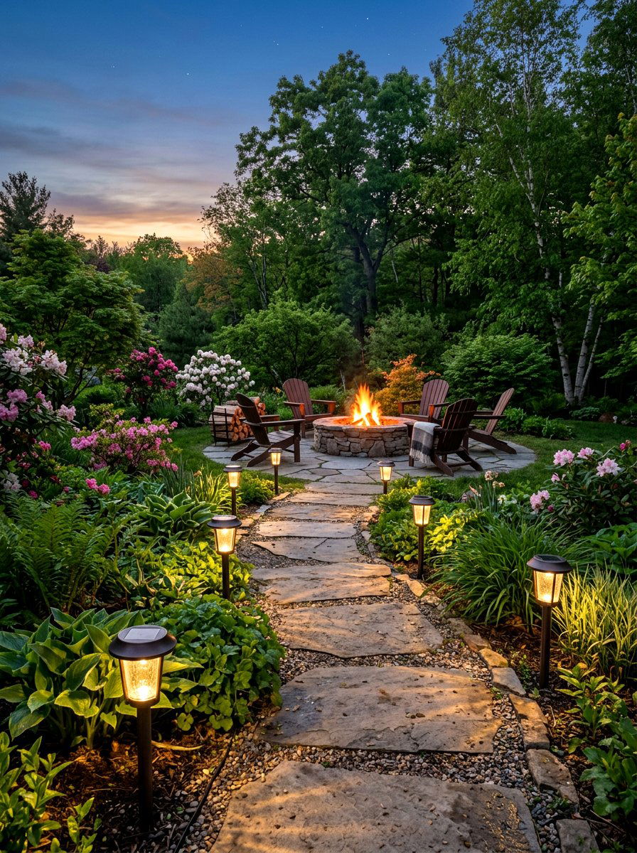 Solar Pathway Lights Near Fire Pit - 25 Spring Fire Pit Area Decor Ideas