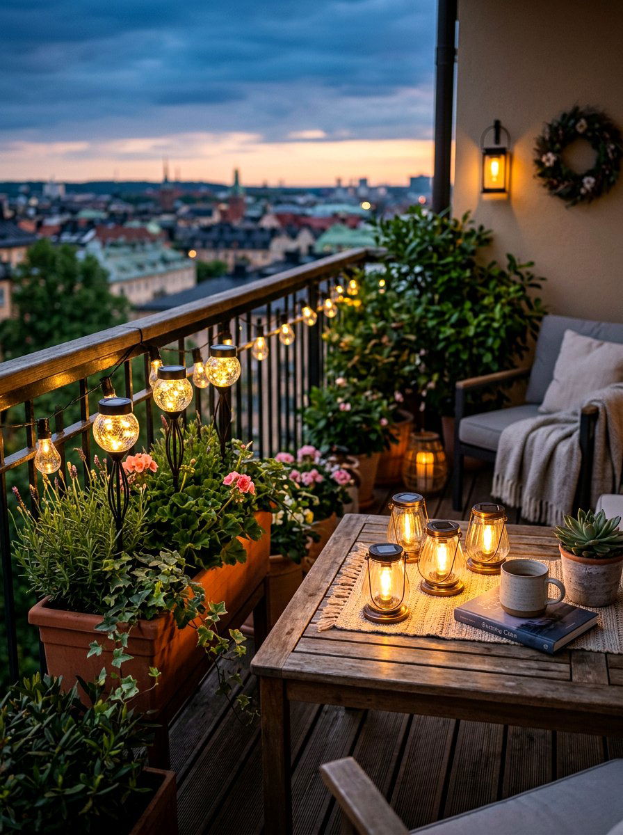 Solar Powered Balcony Lights - 25 Balcony Spring Decor Ideas