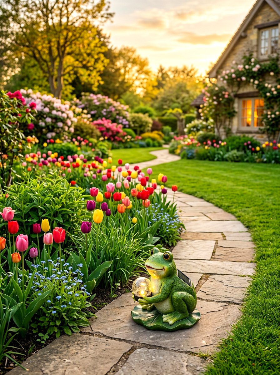 Solar Powered Frog Garden Statues - 25 Spring Frog Garden Decor Ideas