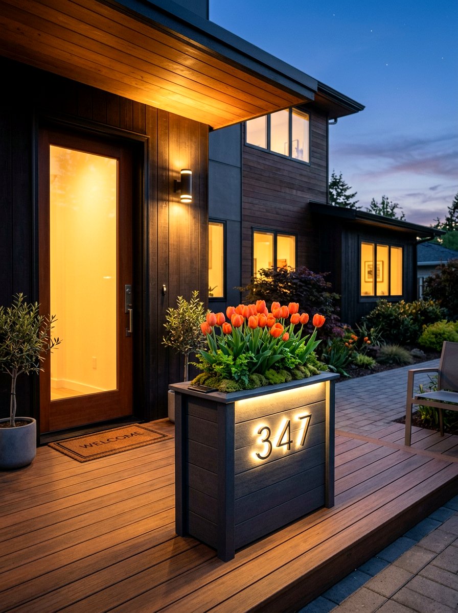 Solar Powered Light Up House Number Planter - 25 Spring Address Planter Ideas
