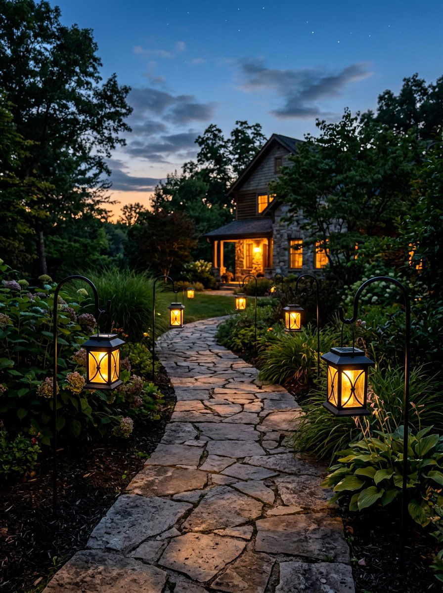 Solar lantern lighting - 25 Spring Front Yard Decor Ideas