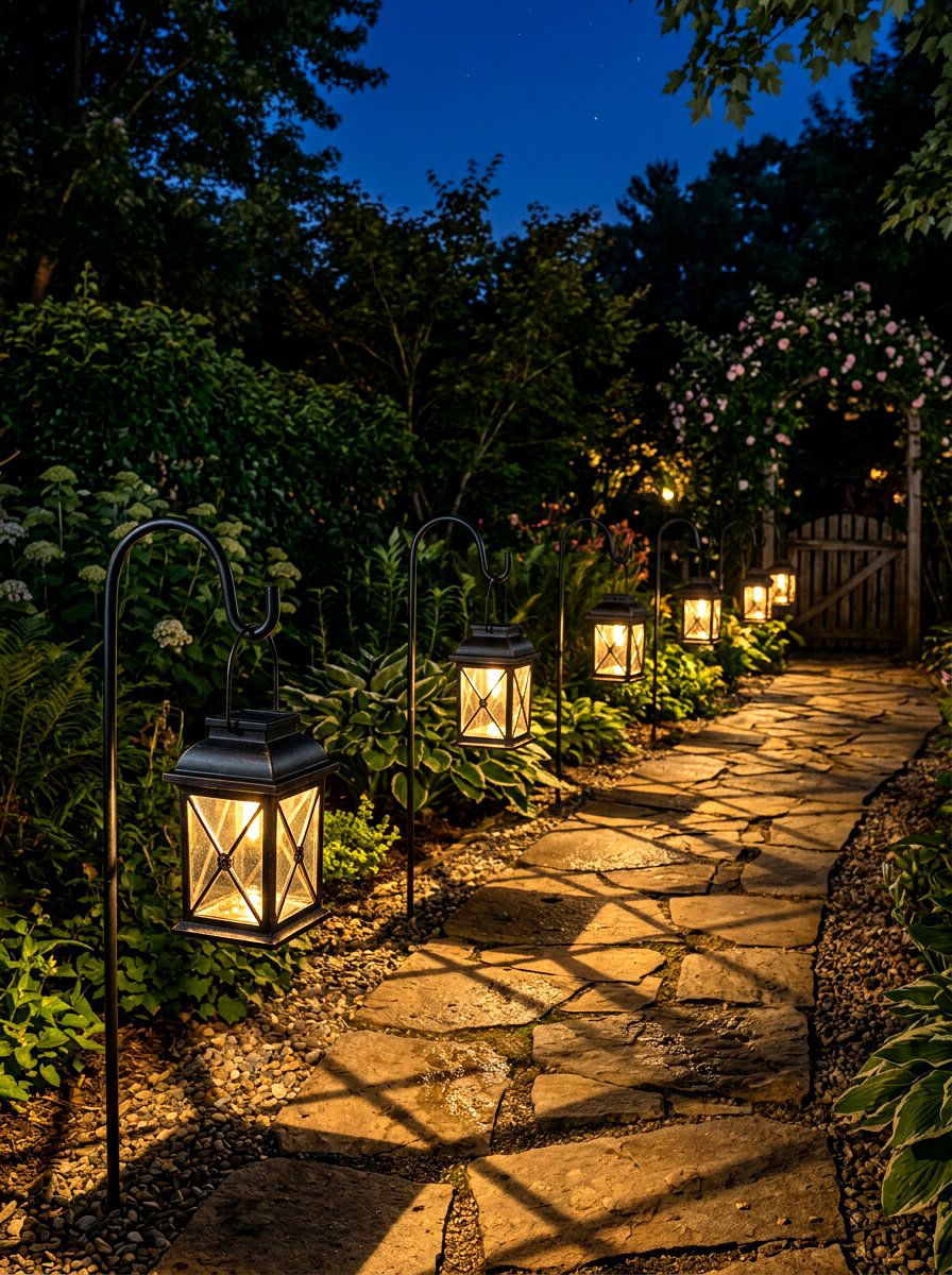 Solar lantern walkway stakes - 25 Spring Front Walkway Decor Ideas