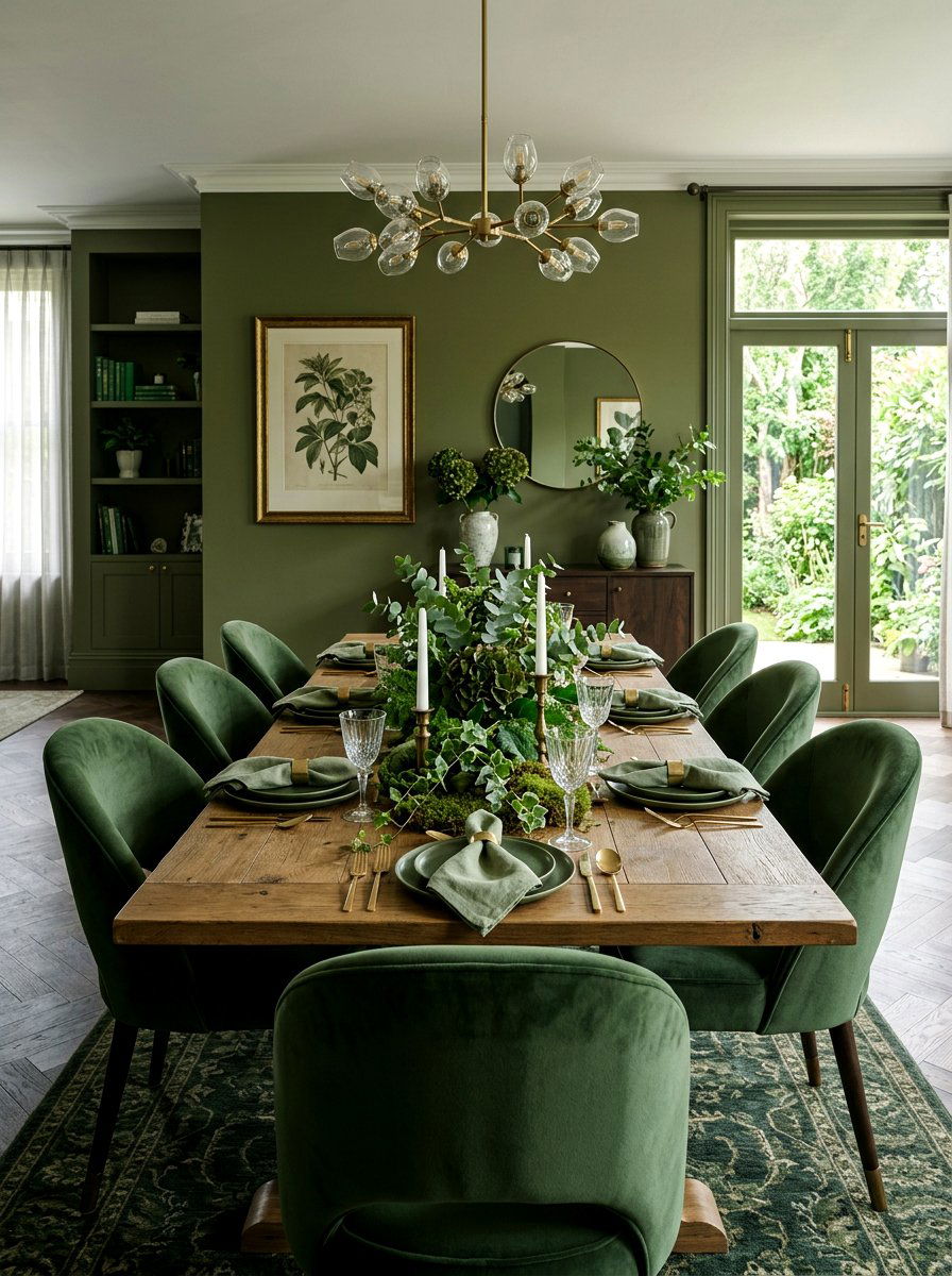 Sophisticated Monochrome Green - 25 Spring Dinner Party Decor Ideas