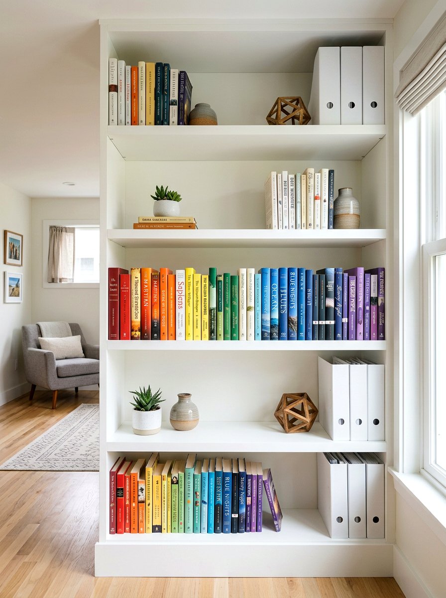 Sorting your books by color - 25 Spring Library Decor Ideas