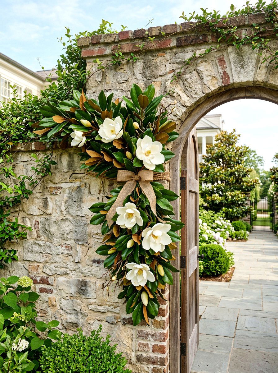 Southern Magnolia Swag - 25 Spring Door Swag Arrangement Ideas