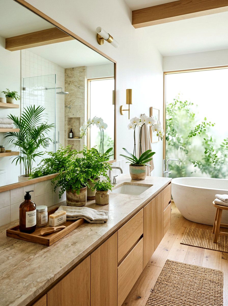 Spa Bathroom Greenery - 25 Spring Model Home Decor Ideas