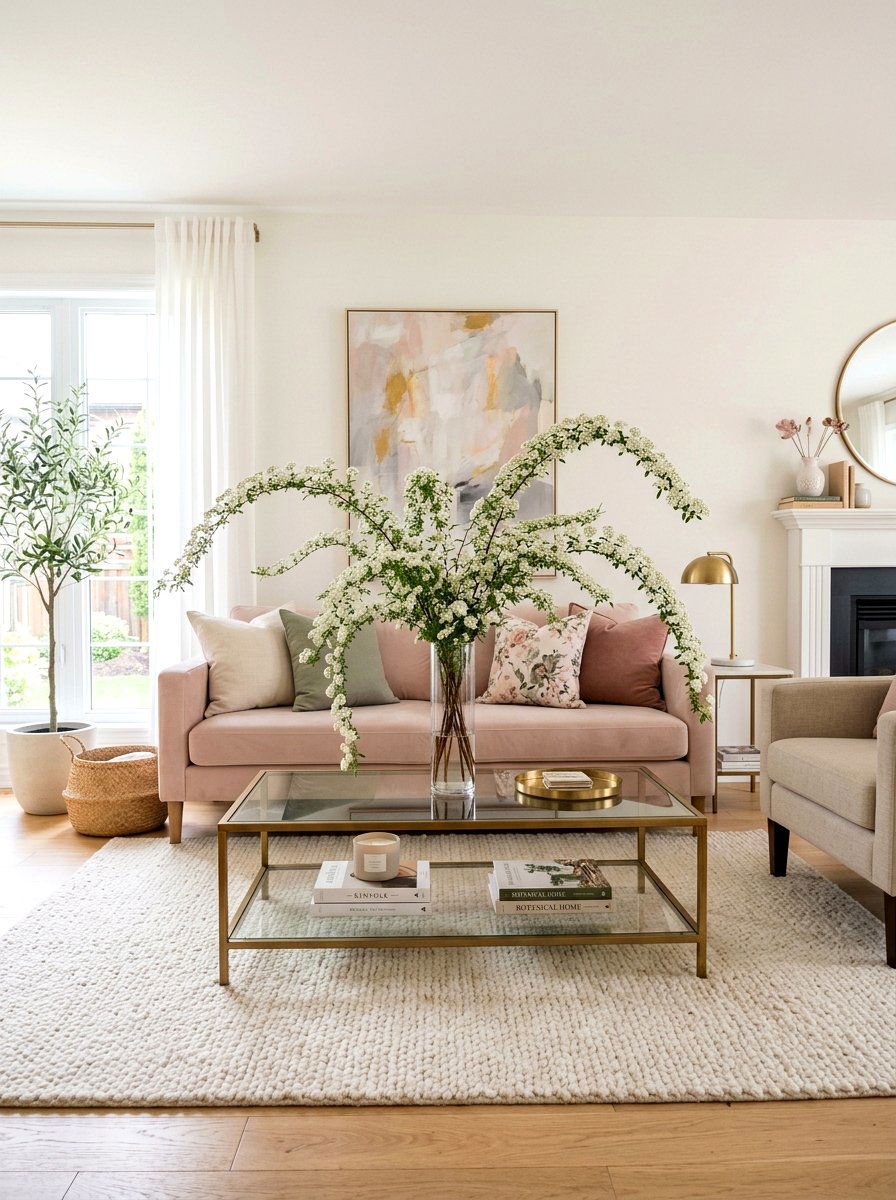 Spirea Branch Display - 25 Spring Branch Arrangement Ideas