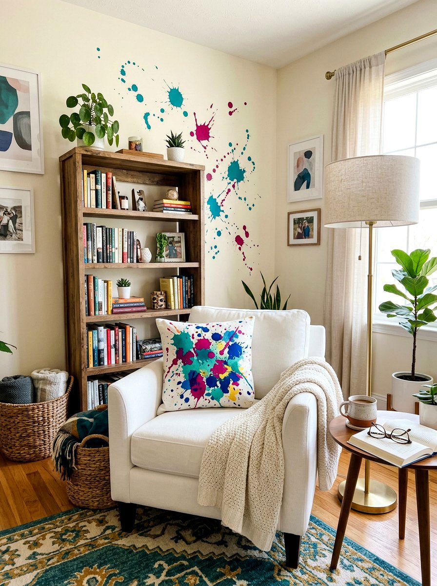 Splatter Paint Throw Pillow - 25 Spring Paint Craft Ideas
