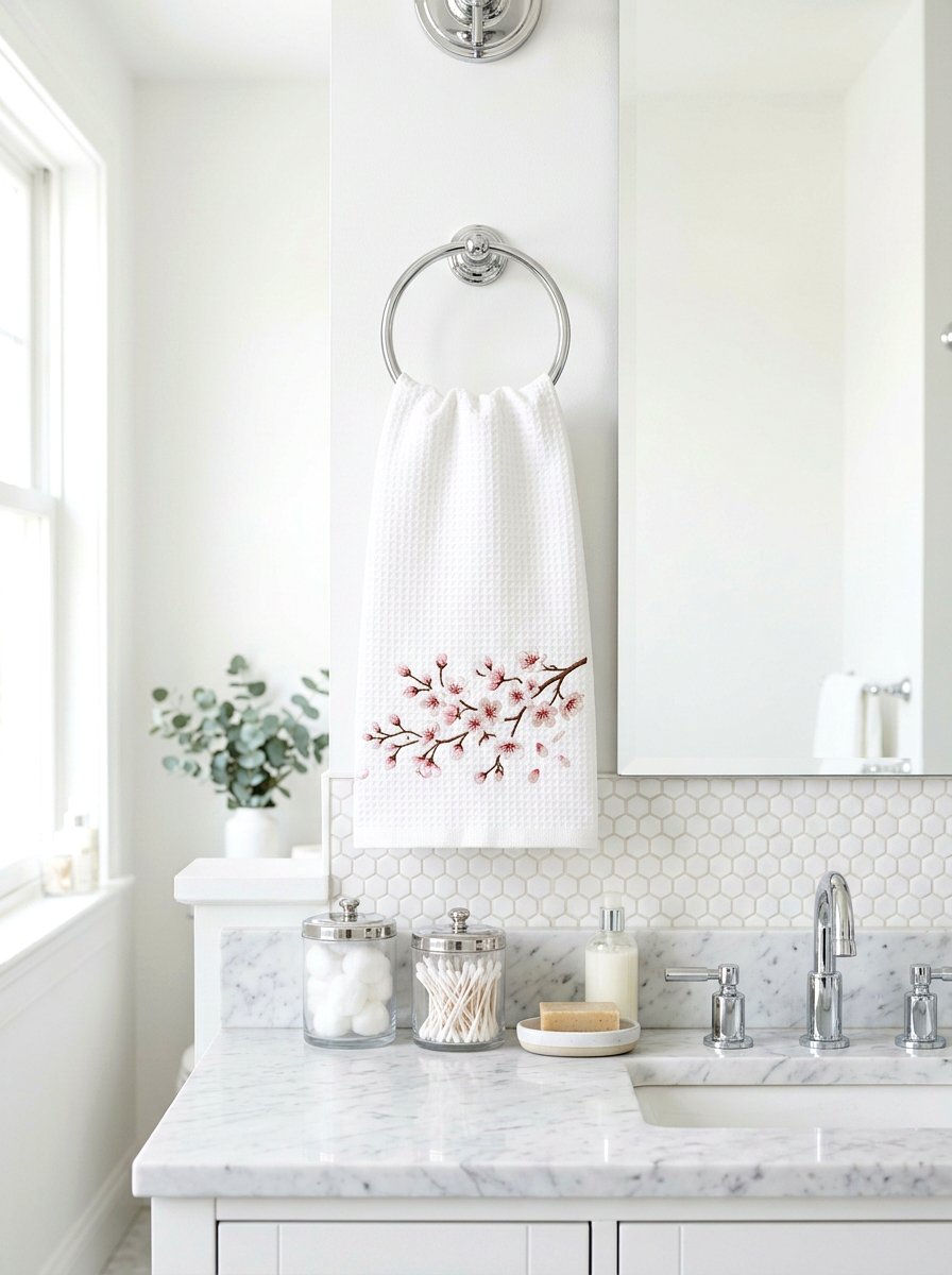 Spring Blossom Hand Towel - 25 Spring Embroidered Decor Ideas