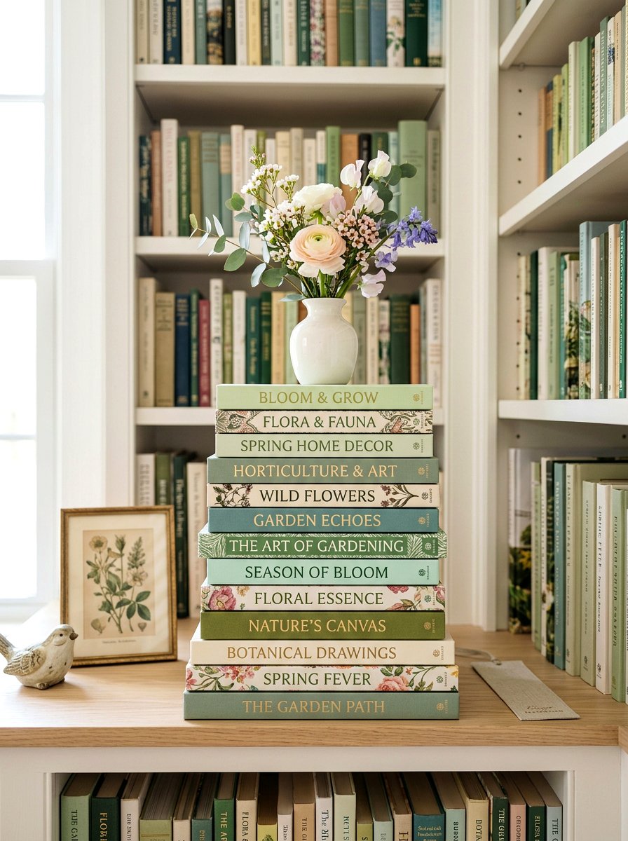 Spring Book Stack Decor - 25 Spring Sofa Table Decor Ideas