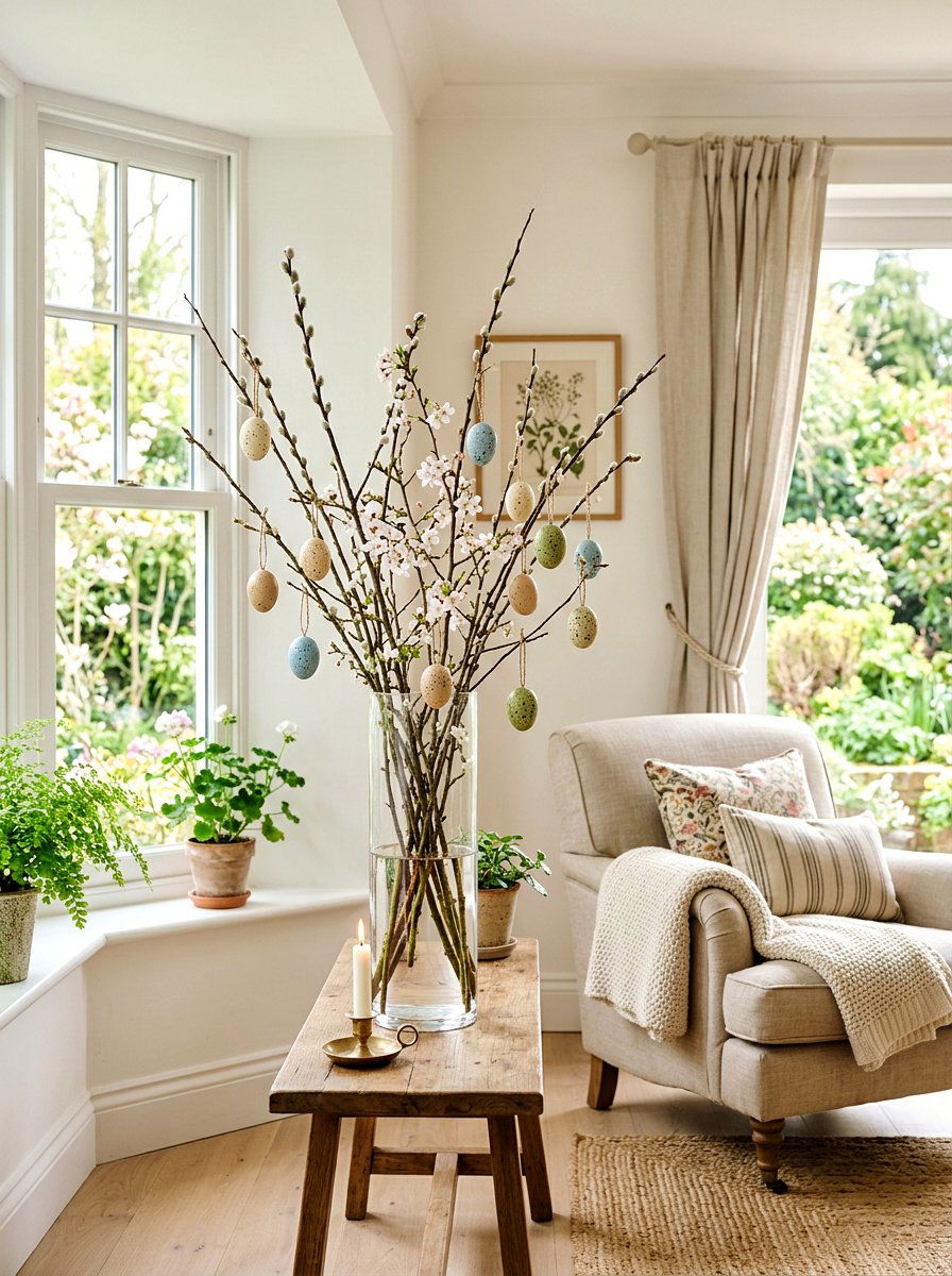 Spring Branch Hanging Eggs - 25 Spring Speckled Egg Ideas